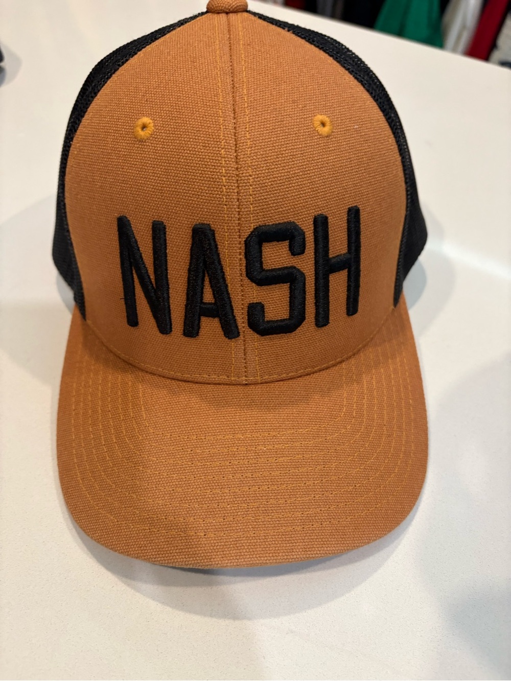 Ash Trucker Cap in Rust and Black - Adjustable Mesh Back